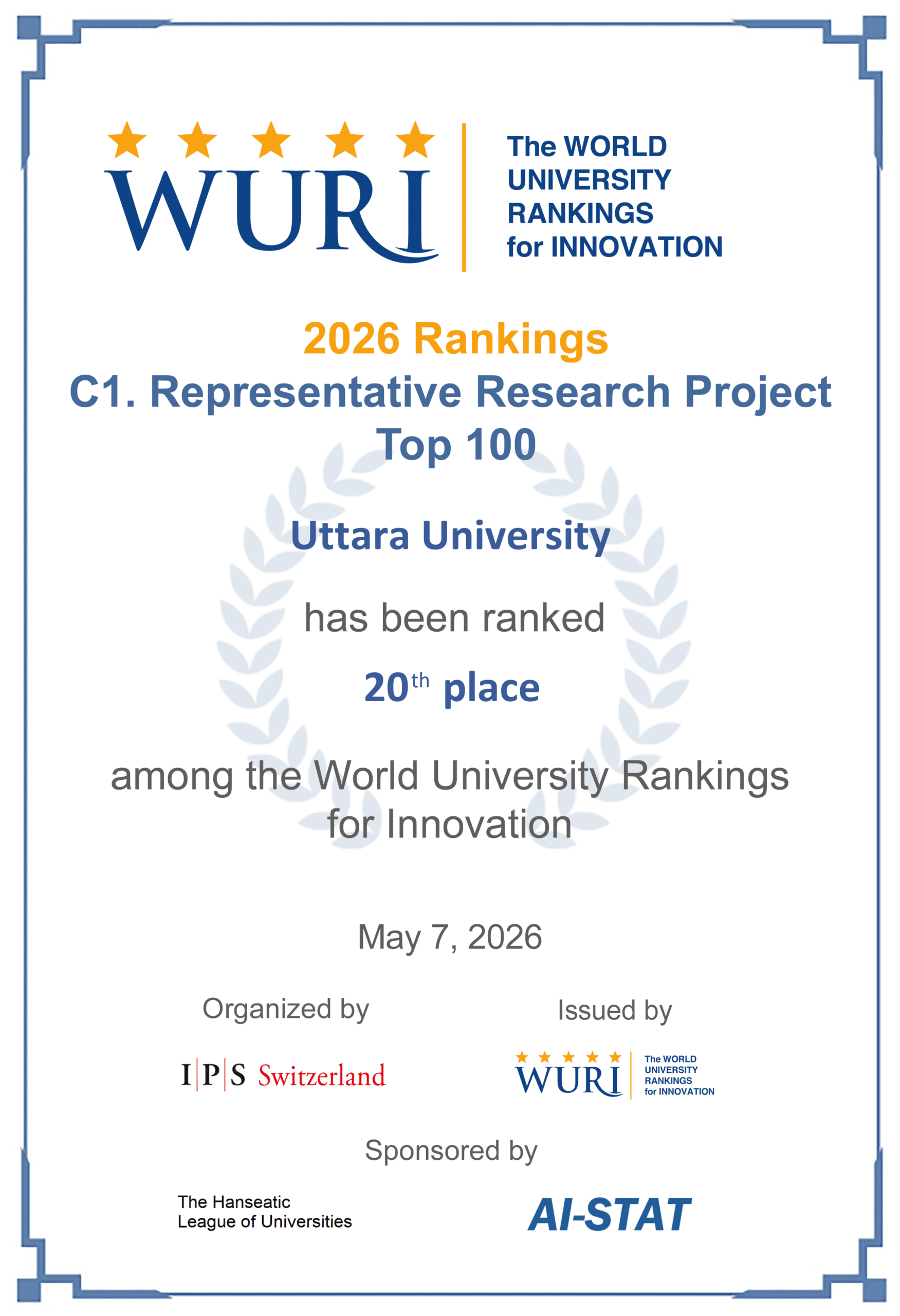 Representative Research Project WURI Ranking 2026