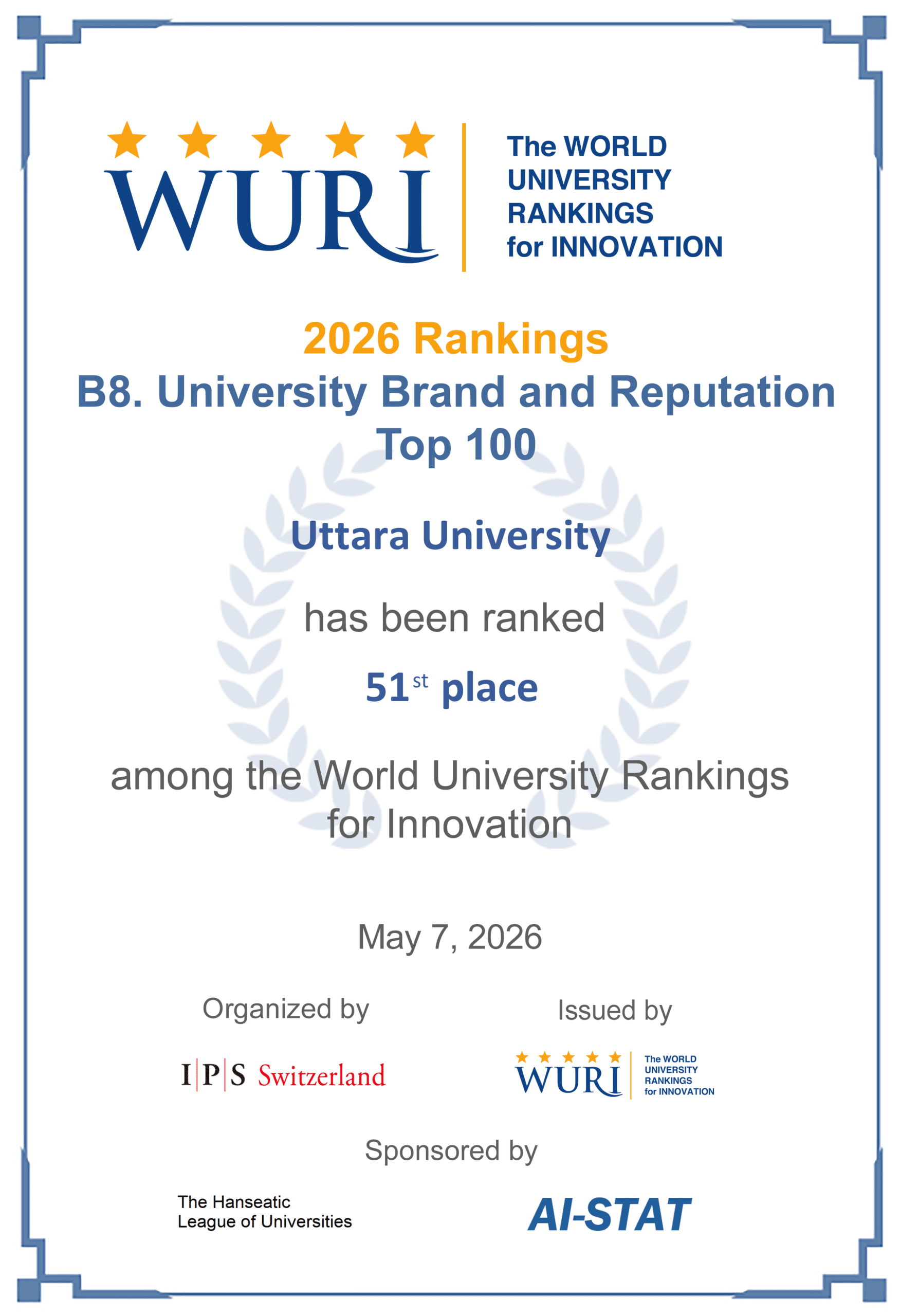 University Brand and Reputation WURI Ranking 2026