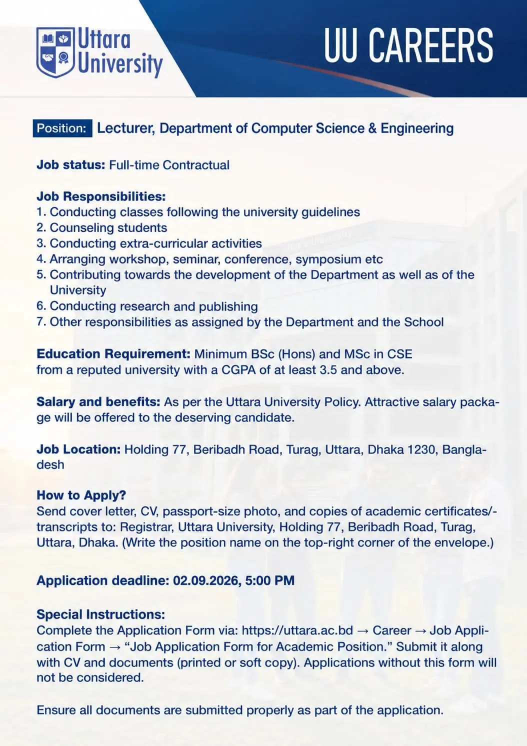 Lecturer, Department of Mathematics